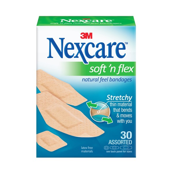 Nexcare Comfort Flexible Fabric Bandage, Latex Free, Assorted Sizes, 30 ct Packages (Pack of 4)