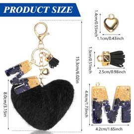 MWOOT Heart Pom Pom Key Chain, Fluffy Key Ring for Women's Backpack Purse Car Key Bag, with Resin Name Letter M, Black