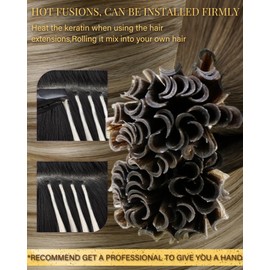 Hetto Real Hair Bonding Extensions, Blonde Bonding, Balayage, Medium Brown to Ash Blonde, Keratin, U-Tip, Straight, Invisible Remy Hair Extensions, 1 g/strand, 50 g, 35 cm, #3/8/22