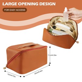 Women's Cosmetic Bag, Make Up Bag Organiser with Zip, Travel Makeup Bag, Makeup Bag, Large Capacity, Cosmetic Organiser, Toiletry Bag, Portable Makeup Bag for Girls and Mothers (Brown), brown, Women's