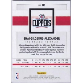 2018-19 Panini Chronicles Basketball Rookies Shai Gilgeous-Alexander Rookie Card RC #113 WN17