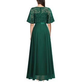 Miusol Women's Elegant Sequin Lace Butterfly Sleeve Formal Evening Maxi Dress (Small, Dark Green)