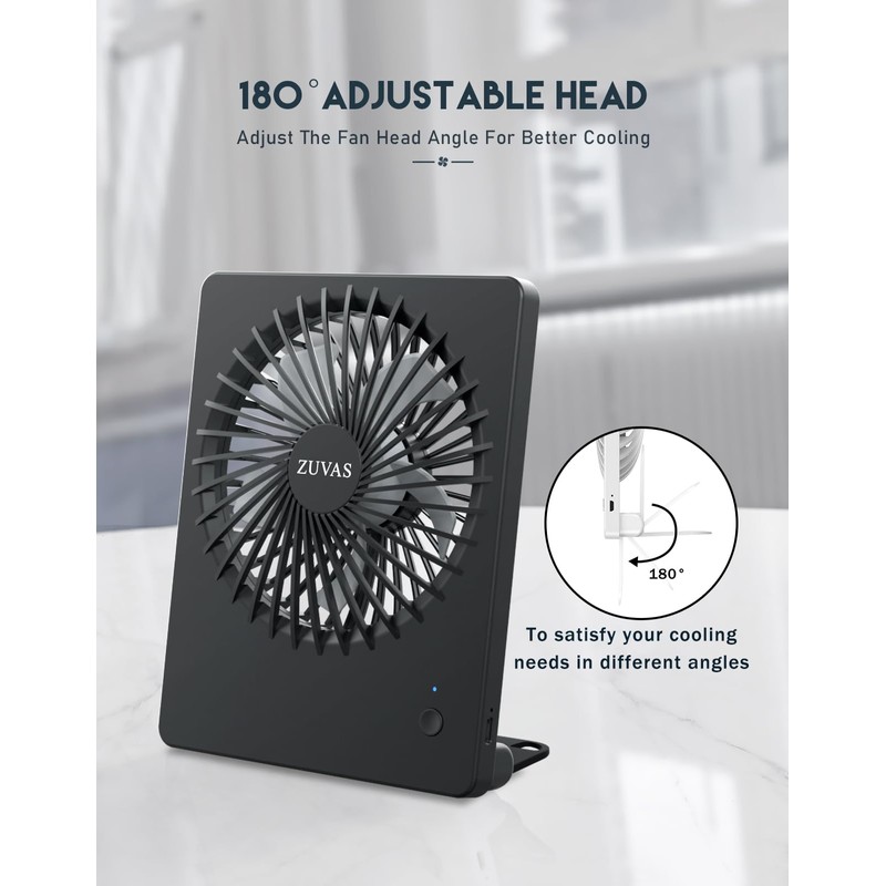 Zuvas Desk Fan Battery Operated, Rechargeable 180°Tilt Folding Personal Ultra