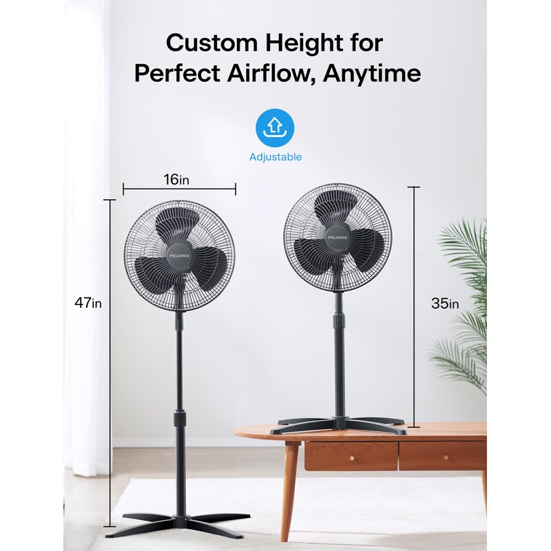 PELONIS 16 inch Pedestal Fan for Bedroom , Oscillating Fan,
