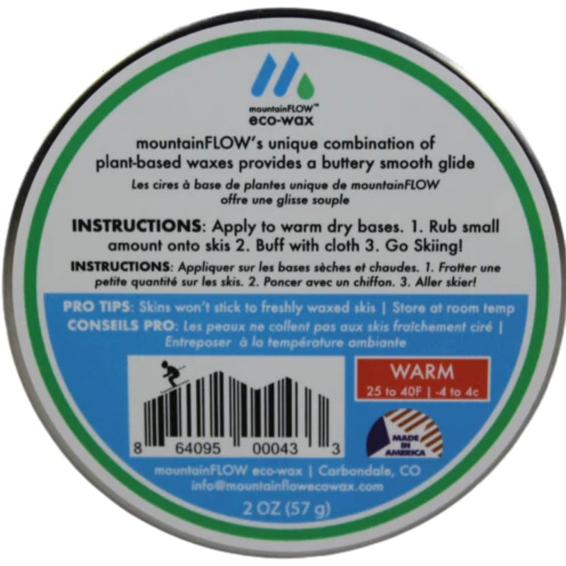 mountainFLOW Plant-Based, Biodegradable, Petroleum Free Ski/Snowboard Hot Rub-On Quick Wax,