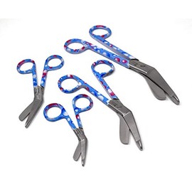 Pack of 4 pcs Assorted Blue & Pink Due Drops Pattern Handle Color Lister Bandage Scissors 3.5", 4.5", 5.5",7.25", Stainless Steel