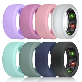NewJourney 8 Pack Cover Compatible with Oura Ring Gen 4/3, UltraHuman Ring AIR, Anti Scratch Elastic Silicone Protector for Working Out (S, Violet/Purple/Pink/White/Teal/Green/Blue/Black)