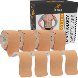 JB Tape Kinesiology Tape – 80 Precut 10-Inch Strips – Beige – Elastic, Latex-Free, Water Resistant – Athletic Muscle & Joint Support – 4 Rolls