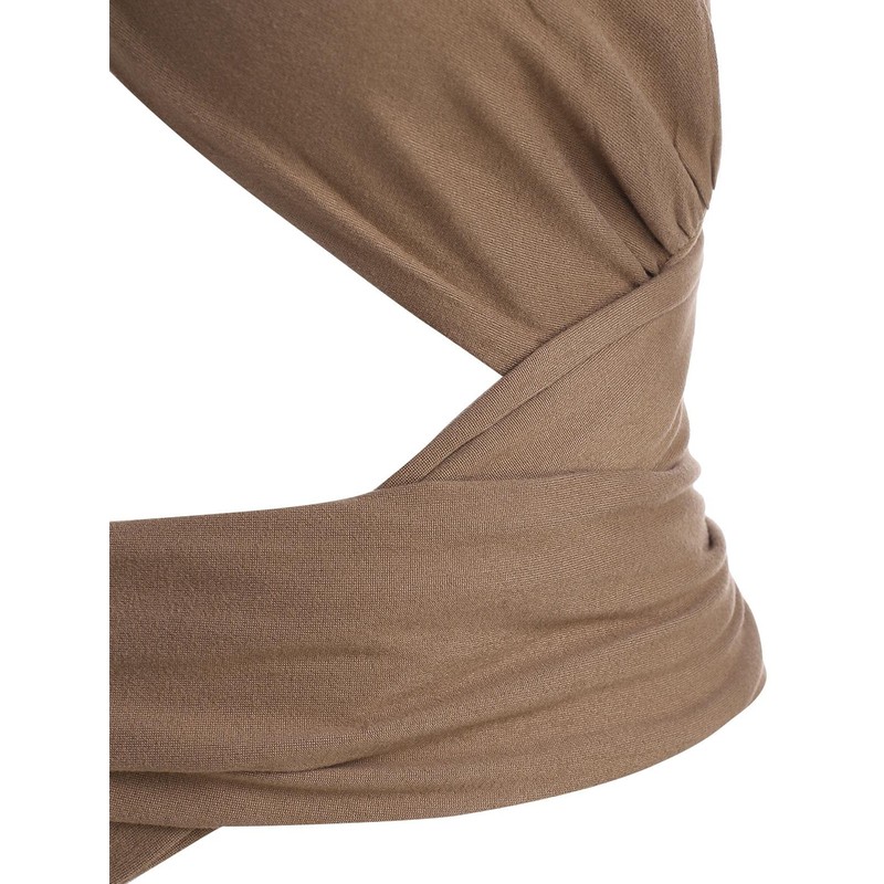 ZAFUL Ribbed Halter Crop Top Ruched Lace-up Cropped Cami Bandana