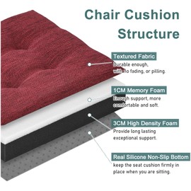 baibu 12 Inches Memory Foam Square Seat Cushion Set of 2, Dual-Layer Design Bar Stool Square Seat Cushion with Ties - 2 Pads Only, Red (12'' (30CM))