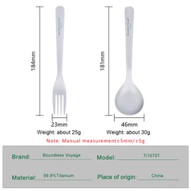 iBasingo Ti1070T Titanium Utensils Long Handle Spoon Fork Set Outdoor Camping Cutlery Ultralight Reusable Travel Metal Durable Tableware