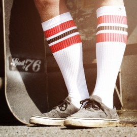 Spirit of 76 Men's & Women's High Retro Socks - White - Red - Black, size: 47-50