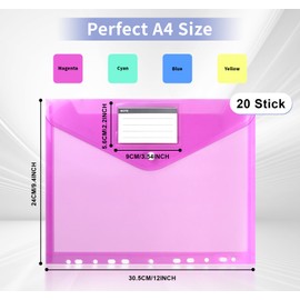 Hengsong Dokumentenmappe A4,20er Dokumententasche A4 Abheftbar,Sammelmappe A4,Dokumententasche Wasserdicht mit Etikettentasche&11 Lochrand,Für Büro Hause Schule Dokumente Organisieren,Bunt