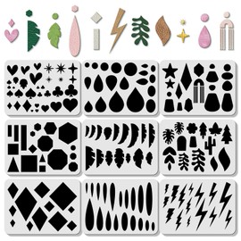 ORIGACH 9 Pcs Large Reusable Earrings Making Template Leather Earring Templates, Plastic Cutting Stencil with Differnt Patterns for Earrings Necklace Making Jewelry Crafts
