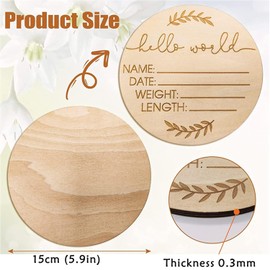 Birth Announcement Sign, 15cm Wooden Baby Announcement Sign, Hello World Newborn Sign, Baby Name Announcement Sign for Photo Prop Baby Shower Nursery Gift (Round)