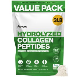 Hydrolyzed Collagen for Women Men (3LB) Type I & III Flavorless & Odorless Easy-Mix Powder Peptan Protein Peptides Joint Hair Skin & Nail Support Gluten-Free Non-GMO Keto Paleo Grass-Fed Kosher