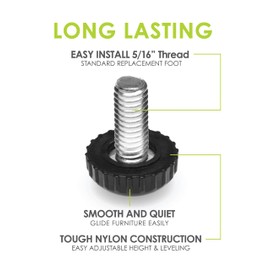 Slipstick Gorilla Outdoor Adjustable Furniture Levelers (8 Pack) Weatherproof Screw in Leg Glides for Chairs, Tables, and Outdoor Furniture Feet, 7/8 Inch Nylon Spherical Glide, 5/16"-18 BSW Thread