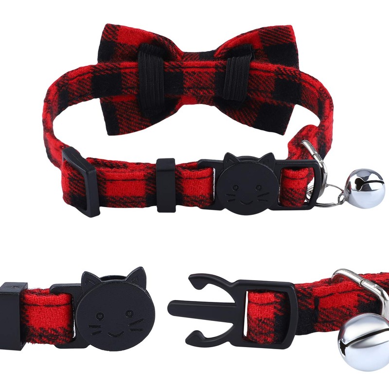 ADXCO 4 Pack Plaid Cat Collars with Bow Tie, Quick