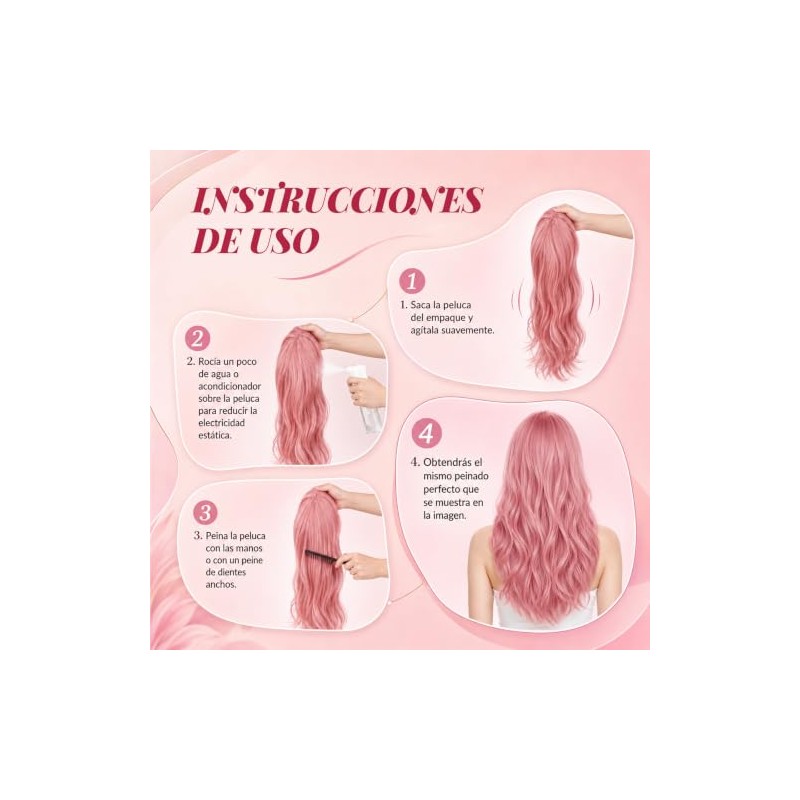 Pelucas Rosa Onduladas y Rizadas para Mujeres