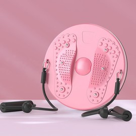 Twist Waist Disc Balance Board with Drawstring - Body Shaping Waist Twisting Disc - Fitness Turntable for Home Workout, Waist Wriggling Plate with Resistance Bands and Foot Massage (Pink)