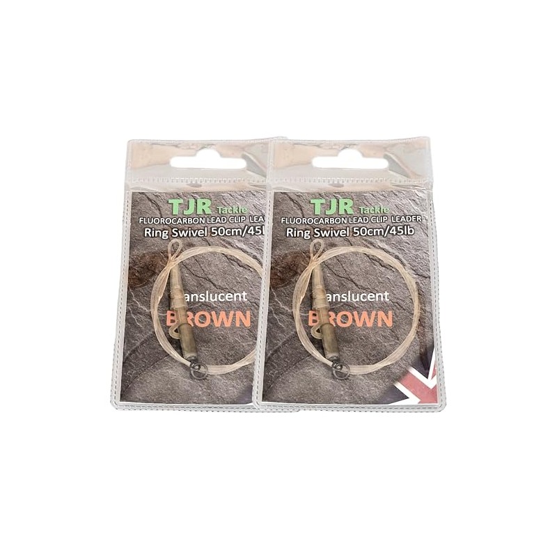 Twin pack 50cm fluorocarbon carp Leaders Carp safety lead Clips