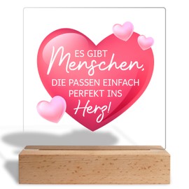 Love gift for him and her: "There are people who fit perfectly into the heart!" - acrylic glass stand - I love you gifts for couples and lovers - 15 x 18 cm, incl. wooden stand (perfect in the heart)