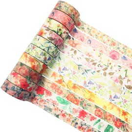YUBX Flower Washi Tape Decorative Paper Masking Tape for Scrapbooking Craft DIY (Warm Tone)