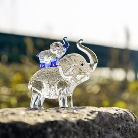 Crystal Elephant Figurines Mother Son Glass Elephants with Trunk Up Crystal