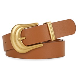 JASGOOD Women's Western Belt Vintage Brown Leather Waist Belt for Pants Jeans with Gold Buckle,Brown