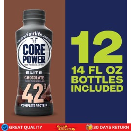 Core Power Elite High Protein Shake, Chocolate, 42g Bottle, 14oz, 12 Pack
