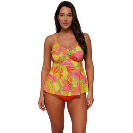 SUNSETS ESCAPE Tori Tankini Women's Swimsuit Top in Ribbed Fabric (Bottom Not Included), Citrus Grove Sandbar Rib, 16