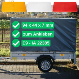 Rectangular Reflectors for Sticking, Pack of 8, Orange, White and Red, 94 x 44 x 7 mm, with E-Mark, Square Reflectors for Trailers, Cat's Eye Left Right, Rear Reflector Diffusion Disc