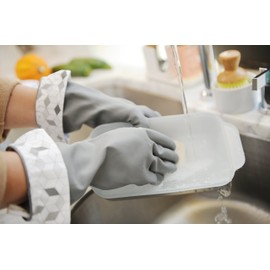 Full Circle Splash Patrol - Natural Latex Cleaning Dish Gloves, Stay-Dry Cotton Cuffs, Durable with Protective Lining, Medium/Large, (1 Pair) Grey