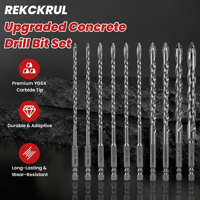 REKCKRUL Upgraded Premium Masonry Drill Bit Set 6" (152mm) Length