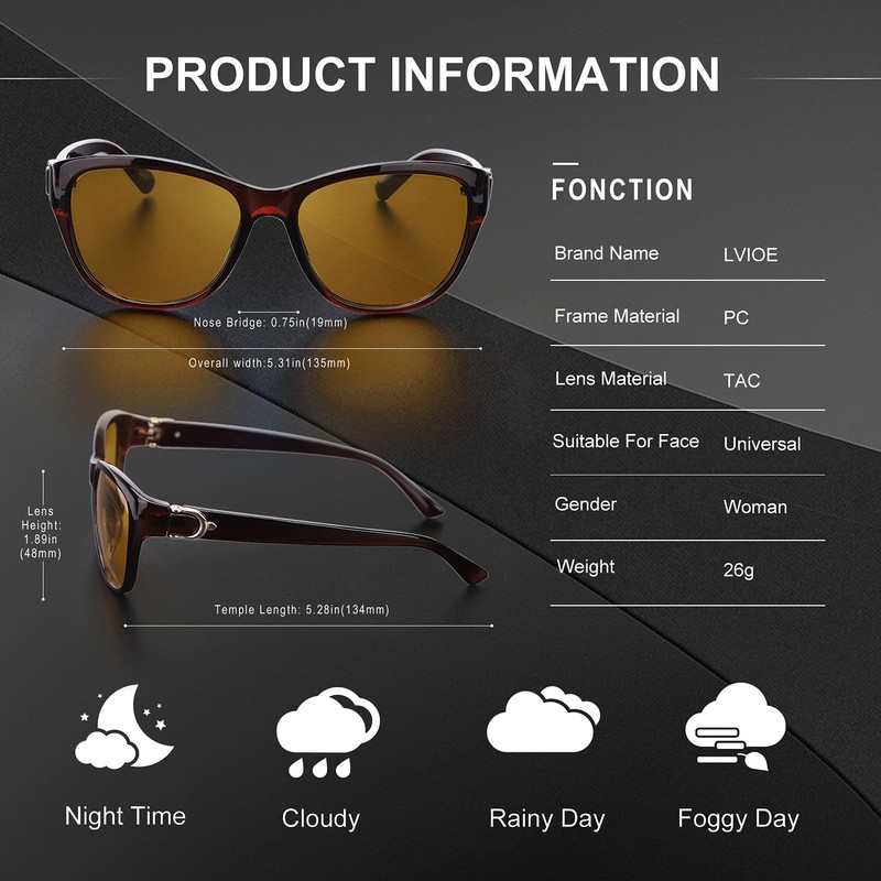 LVIOE Night Driving Glasses for Women Polarized Anti Glare Yellow