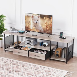 eiskah TV Stand with Fabric Drawers and Power Outlets for 75 70 65 Inch TV, Entertainment Center with Open Storage Shelves, Industrial TV Media Console Table for Living Room Bedroom Office