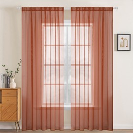 MIULEE 2 Panels Solid Color Burnt Orange Sheer Fall Curtains Elegant Rod Pocket Window Voile Panels/Drapes/Treatment for Bedroom Living Room (54X90 Inches Burnt Orange)