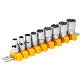 SK11 Spline Socket Set SHS209SP Insertion Angle: 0.25 x 0.2 - 0.5 inches (6.35 x 5.5 - 14 mm), 9 Pieces, 1 Set