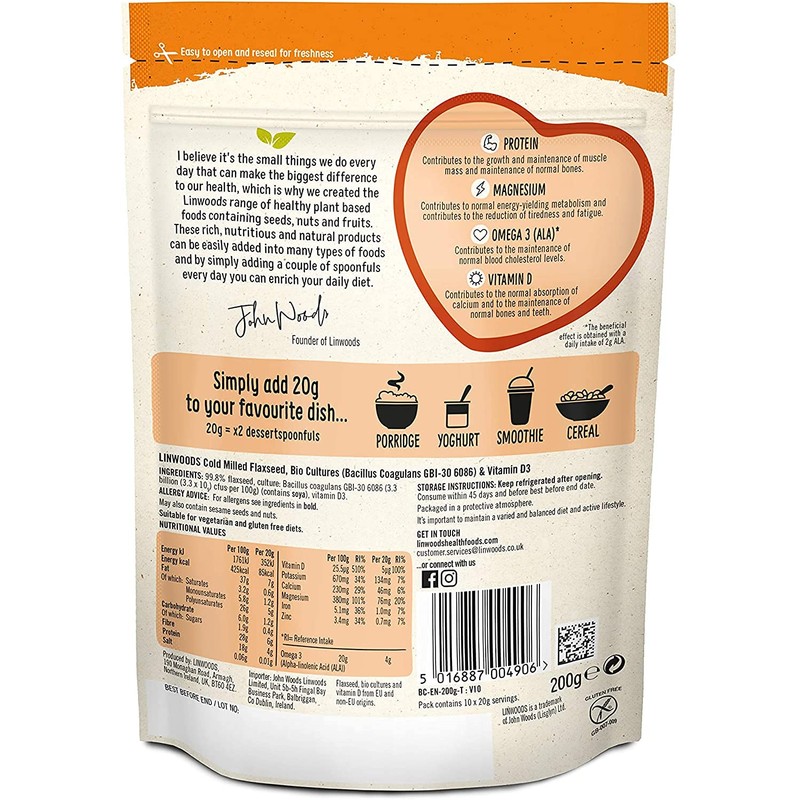 Linwoods Flaxseed, Bio-Cultures & Vitamin D 200g, High in vitamin