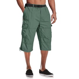 Tactical Shorts for Men 3/4 Pants for Men Casual Shorts Summer Shorts Relaxed Fit Climbing Shorts Long Shorts Cargo Work Shorts Knee Length Shorts Pea Green
