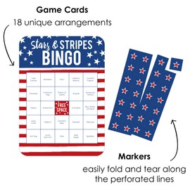 Big Dot of Happiness Stars and Stripes - Bar Bingo Cards and Markers - Patriotic Party Shaped Bingo Game - Set of 18