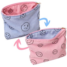 Duolan Cosmetic Bags for Women Corduroy Cosmetic Bag Aesthetic Women Handbags Purses Smile Dots Makeup Organizer Storage Makeup Bag, Pink+Blue