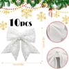 Hyran Pack of 10 Christmas Tree Bows, Glitter Christmas Bows,
