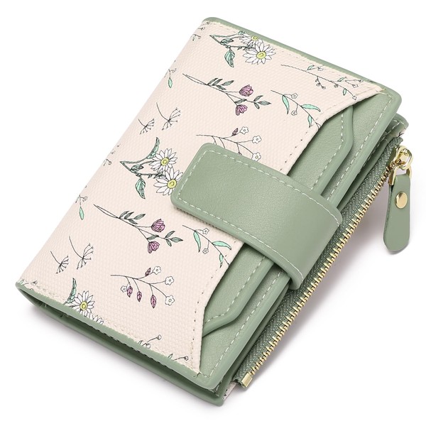 GAEKEAO Small Wallets Woman RFID Blocking Vegan Leather Bifold Floral
