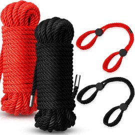 4 Pcs Multifunctional Craft Cord Kit with 2 Soft Silk Macrame Cords and 2 Adjustable Nylon Bracelets, 32.81 ft Twisted Trim Cord for DIY Crafts and Home Decoration(Black, Red)