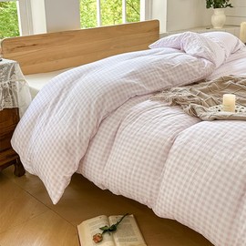 Pink Gingham Weighted Blanket Cover 48"x72", Soft Pre-Washed Microfiber Plaid Checked Duvet Cover for Weighted Blanket, Grid Heavy Blanket Duvet Cover (Pink Gingham, 48"x72")