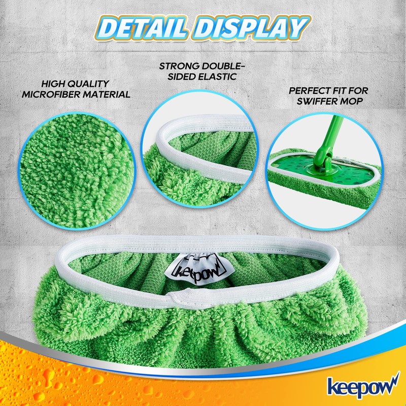 KEEPOW Reusable Wet Pads Refills Compatible with Swiffer Sweeper Mop,
