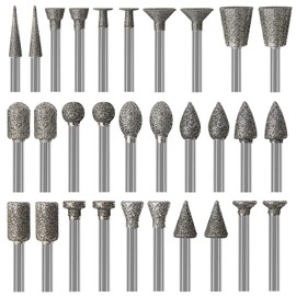 Stone Carving Set Diamond Burr Bits Compatible with Dremel, 30PCS Polishing Kits Rotary Tools Accessories with 1/8’ Shank for Carving, Engraving, Grinding, Stone, Rocks, Jewelry, Glass