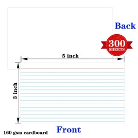 300 Pcs Pinovk Index Cards 3x5 Ruled - White Lined Flash Cards for Studying, Office & School Supplies