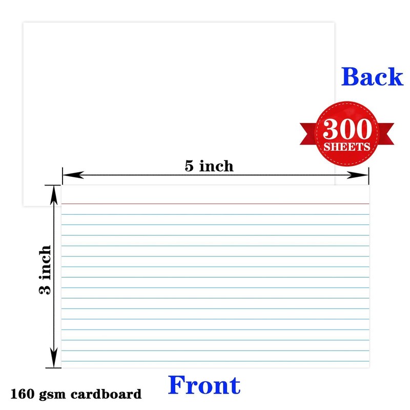 300 Pcs Pinovk Index Cards 3x5 Ruled - White Lined